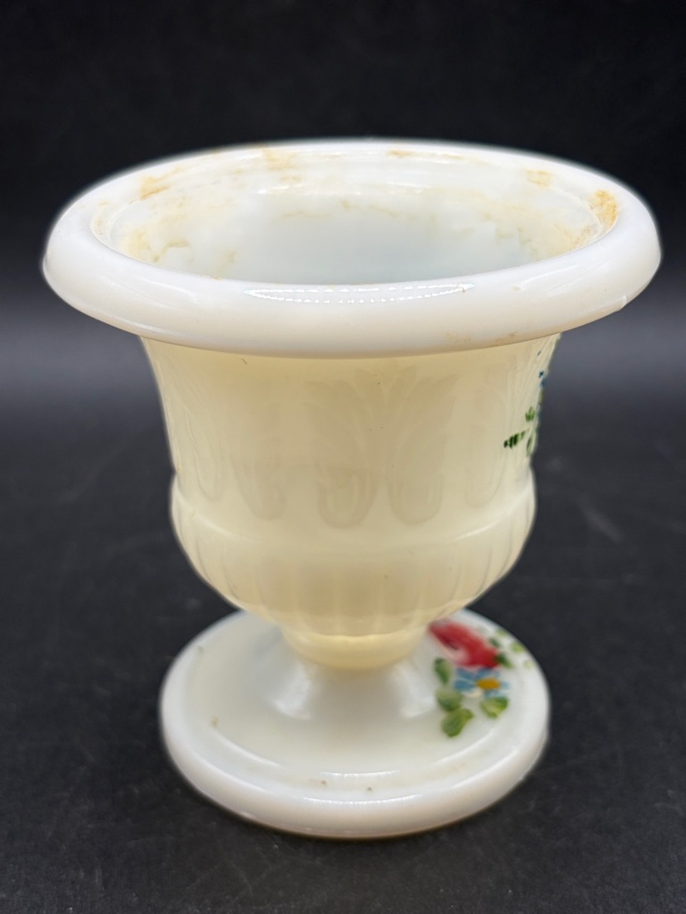 Vintage Hand Painted Floral White Milk Glass Urn Vase Vessel Cottagecore Decor - Picture 4 of 10
